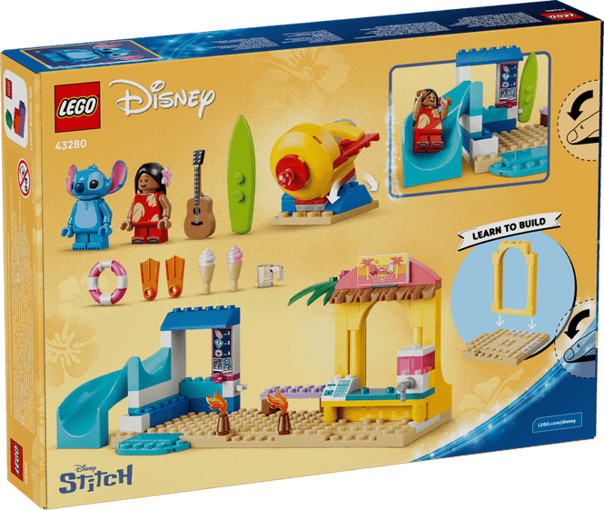 Huvudbild Skoj på stranden med Lilo & Stitch (lego)